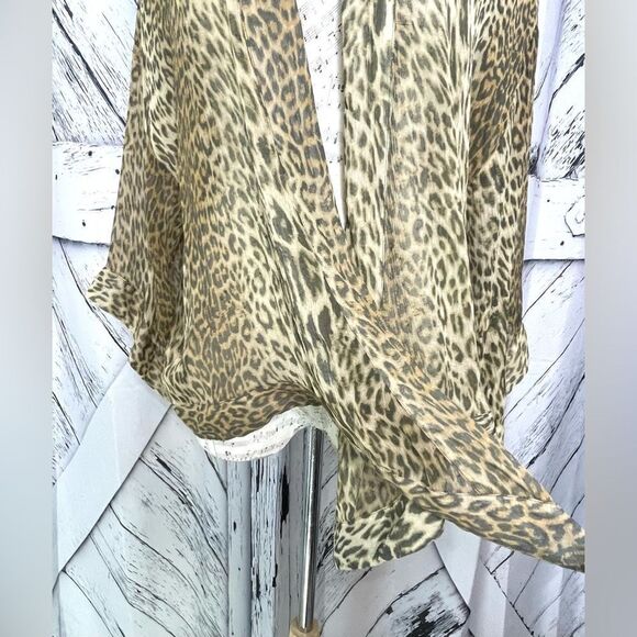 Coldwater Creek Sheer Silk Leopard Tie Front Blouse Kimono Top S/M (No Tags) - Picture 2 of 6